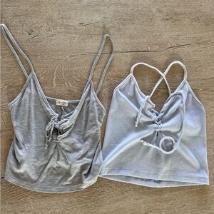 Brandy Melville John galt Gray and light blue lace up Camisoles